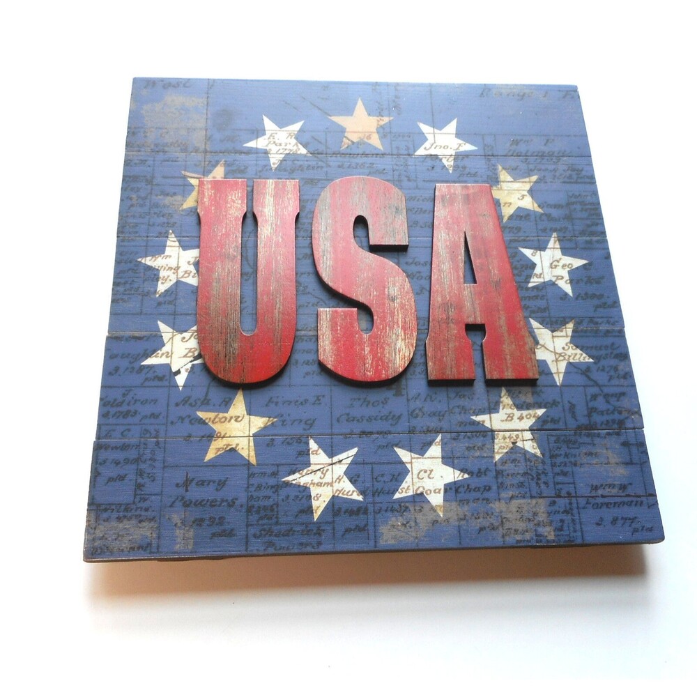 American Backroads USA red white blue slatboard Wall Sign  Tim Coffey Wooden